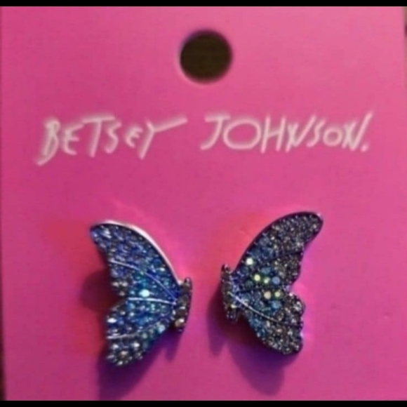 Betsey Johnson Paved Butterfly 3-D wing stud post earrings! - Picture 3 of 6